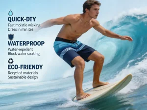 Men’s Surfing Swim Trunks Woven Digital Printing Breathable Quick Dry Drawstring Closure Summer Swimwear with Pockets