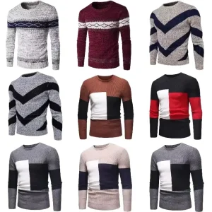 Men’s Sweater Casual Winter Round Neck Loose Oversized Breathable No Pilling High quality Knitted Sweater