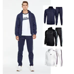 Men’s Sweatsuit Long Sleeve Side Stripe Zip up Tracksuit Men’s Jogging Training Wear Sweatshirt Set
