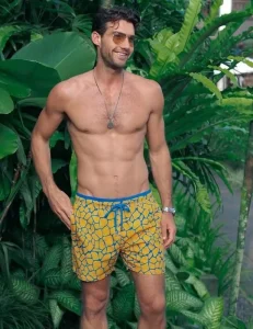Men’s Swim Trunks 1 Piece Sequined Zippers Yellow Crackle Print Quick Dry Customizable Beach Swimwear