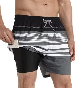 Men’s Swim Trunks Compression Lined Swimsuit Quick Dry Swimwear Fashion Print Cropped Board Shorts