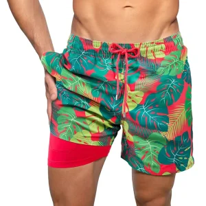 Men’s Swim Trunks With Compression Liner Quick Dry Bathing Suit Board Shorts With Zipper Pockets
