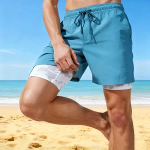 Men’s Swim Trunks with Compression Liner 7″ Swimwear Board Shorts 2 in 1 Bathing Suit with Zipper Pockets