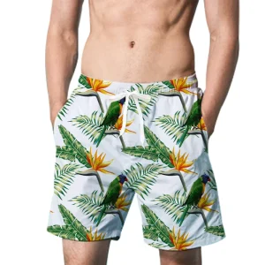Men’s Swimwear Board Shorts Custom Digital Print Washed Quick Dry Elastic Mid Waist Closure Back Pocket