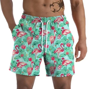 Men’s Swimwear Classic Fit Colorful Quick Dry Waterproof Casual Beach Shorts Men’s Floral Printing Swimming Trunks