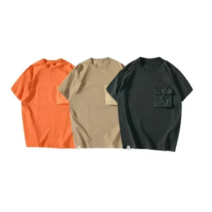 Men’s T Shirts Heavy Weight High Quality Cotton Casual Performance Short Sleeve Three Dimensional Pockets O Neck Fashion Tees