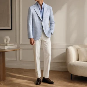 Men’s TR Linen Suit Italian Style Anti-Wrinkle Breathable Lightweight Two Button Casual Business Blazer Jacket Wedding Beach