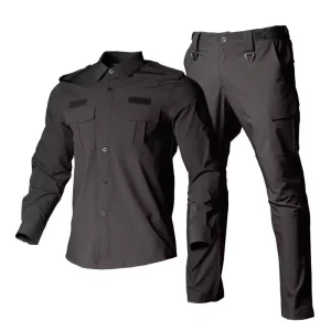 Men’s Tactical Suit Rip Stop Long Sleeve Multi Pocket Shirt and Cargo Work Pants Hunting ACU Security Uniform Sets