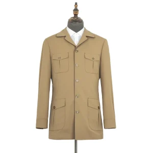 Men’s Tailored Safari Jacket Casual Multi-Pocket Cargo Coat Outwear