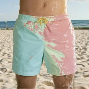 Men’s Temperature Sensitive Color Changing Beach Shorts Swimsuit Women’s Summer Beach Bikini Heat Sensitive Fabric