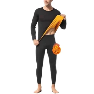 Mens Thermal Underwear Set Fleece Lined Long Sleeve Undershirt Polyester Elastane Thermal Trousers Long Johns Base