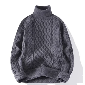 Men’s Thick Cable Knit Turtleneck Jumper Loose Fall Winter Pullover Knitwear