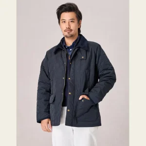 Men’s Thick Canvas Hunting Jacket Classic British Style Autumn Winter Quilted Waterproof Coat Lapel
