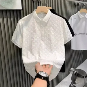 Men’s Thin Polo Shirt Jacquard Pattern Short Sleeve Business Summer