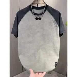 Men’s Tie Dye T-Shirt Casual Loose Embossed Short Sleeve Crew Neck High Quality Patchwork Streetwear