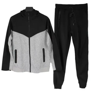 Men’s Tracksuit Fleece Spliced Color Jacket Pant Set Fashion Logo Washed Big Boy Size Sports Suit