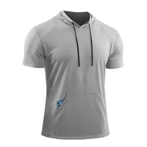 Men’s Training Hoodies Short Sleeve Recycled Polyester Hooded Workout Quick Dry T Shirt Sportswear