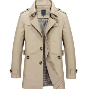 Men’s Trench Coat Autumn Winter Wool Overcoat Solid Stand Collar Slim Long Coat