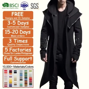 Men’s Trench Coat Medium Long Cape Hooded Coat