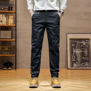 Men’s Trend Street Style Slim Straight Tube Pants All Washed 100% Cotton Casual Suit Pants Mid Waist Colored Wash Size XL