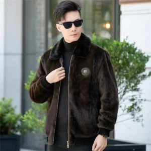 Men’s Trendy Winter Thickening Faux Fur Coat Warm and Loose Sable Style Casual Overcoat for Dad’s Wear
