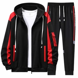 Men’s Trendyy Breathable 100% Polyester Solid Knitted Hooded Sweatshirt Casual Sports Jacket Boys Two Piece Set Spring Autumn
