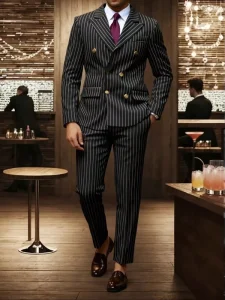 Men’s Two Piece Suit Double Breasted Fashionable Slim-Fitting Design Groom Wedding Dress Casual Striped Fabric
