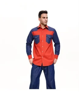 Men’s Two Tone Western Work Shirt Long Sleeve Durable Industrial Workwear Mechanic Construction Uniform Custom Logo