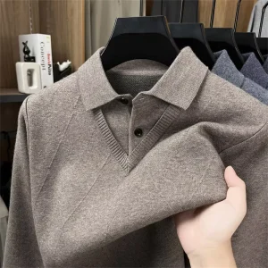 Men’s Two piece Design Business Autumn Winter Lapel Jacquard Long Sleeve Pullover Thickened Warm Anti pilling Knitwear