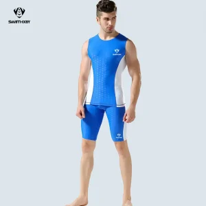 Men’s Two piece Split Tankini Swimsuit with Customizable Sun Protection Quick Drying Print Pattern Swimwear Beachwear