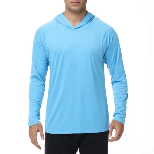 Men’s UPF 50+ Sun Protection Lightweight Hoodie Performance Long Sleeve Rash Guard UV Shirt For Fishing Running Hiking Swim