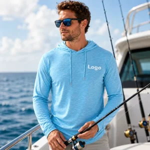 Men’s UPF50+ Sun Protection Fishing Gym Polyester T-Shirt Cation Oversized Quick Dry Hooded Long Sleeve Running Jersey T Shirt