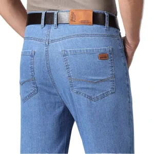 Men’s Ultra Lightweight MidWaist Stretch Washed Denim Slim Fit Embroidery Rivet Breathable Washable