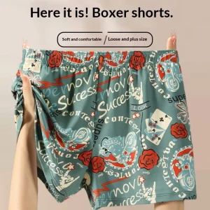 Mens Underpants Cotton Woven Floral Pattern Mid Rise Breathable Boxer Briefs Plus Size Loose