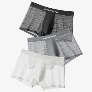 Men’s Underwear Ultra-Thin Breathable Knitted Boxer Style Trunks Summer Mid-Rise Eco-Friendly Anti-Bacterial Men’s Intimate