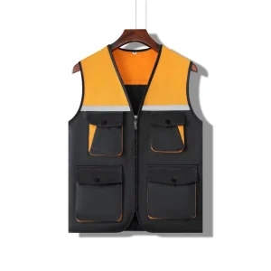 Men’s Unisex Cotton Work Vest Multi-pockets Reflective Material Customized Logo Matching Color High Visibility Photography