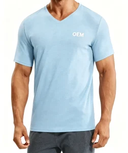 Men’s V-Neck Cotton Spandex Workout T-Shirts Soft Short Sleeve Athletic Gym Casual Tops Moisture Wicking Knitted Tshirts