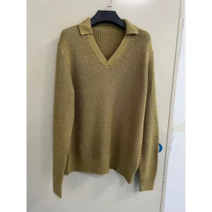 Men’s V Neck Lapel Knit Sweater Men’s Linen Cotton Pullover Long Sleeve Casual Knitwear Knit Jumper