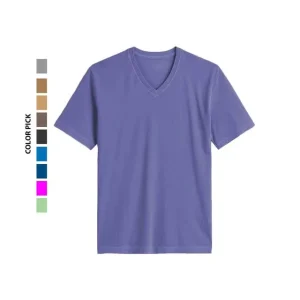 Men’s V Neck Short Sleeve Solid Color Cotton Casual T Shirt Regular Fit Knitted Plain Dyed Blank Design