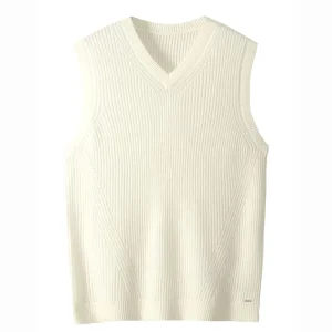 Men’s V Neck Sleeveless Pullover Vest, Solid Plain Knitted Sweater Top, Loose Fit, Casual Outerwear, All Match Style