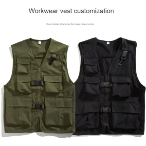 Men’s V Neck Utility Vest Streetwear Cargo Sleeveless Jacket Unisex Loose Fit Casual Vest