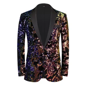 Men’s Velvet Sequin Blazer Party Performance Costume Slim Fit Wedding Banquet Dress for Men