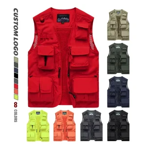 Men’s Vest DIY Custom Multi Pocket Quick Drying Vest Cargo Fisherman Vest Photography Travel Breathable Work Clothes Safety Vest