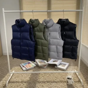 Men’s Vest High quality Classic Style Light Luxury Design Stand up Collar Quilted Filling Front Zipper