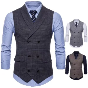 Men’s Vest Waistcoats Regular Plaid for Men Waiters