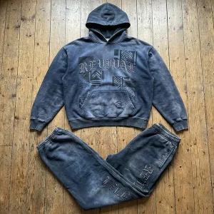 Men’s Vintage Acid Wash Distressed Embroidered Applique Patch Disha H 309 Quick Dry 500g 100% Cotton Terry Winter Hoodie Set