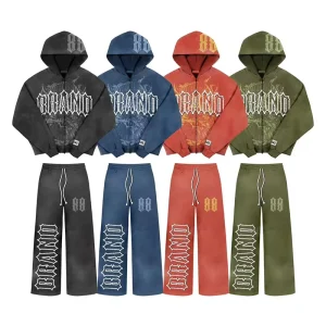 Men’s Vintage Casual Heavyweight Pickling Zipper Hoodie Winter Street Sun Faded 100% Cotton Letter Embroidery Digital