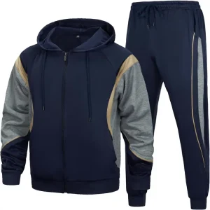 Men’s Vintage Hooded Athletic Jogging Tracksuit Casual 2 Piece Color Block Leopard Pattern Hoodies Sweatpants Set 100% Nylon