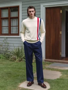 Mens Vintage Knitwear with Ribbed Cuffs Men’s Crewneck Sweater