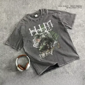 Men’s Vintage Short Sleeve T Shirt Pure Cotton Cooling Loose Fit Digital Printed 275G